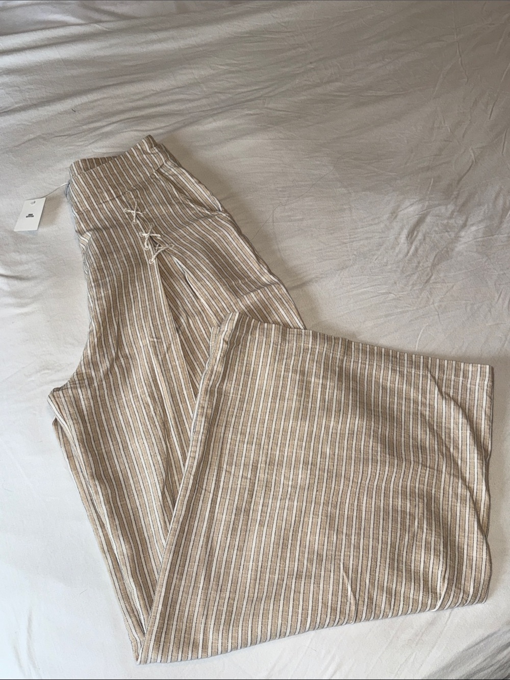 Urban Outfitters Beige & White Striped Wide-Leg Pants
